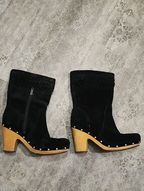 Ugg Black Suede Studded Clog Boots